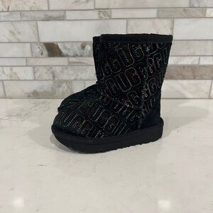 UGG Black Suede Boots with Colorful Accents Shearling Fleece Lined